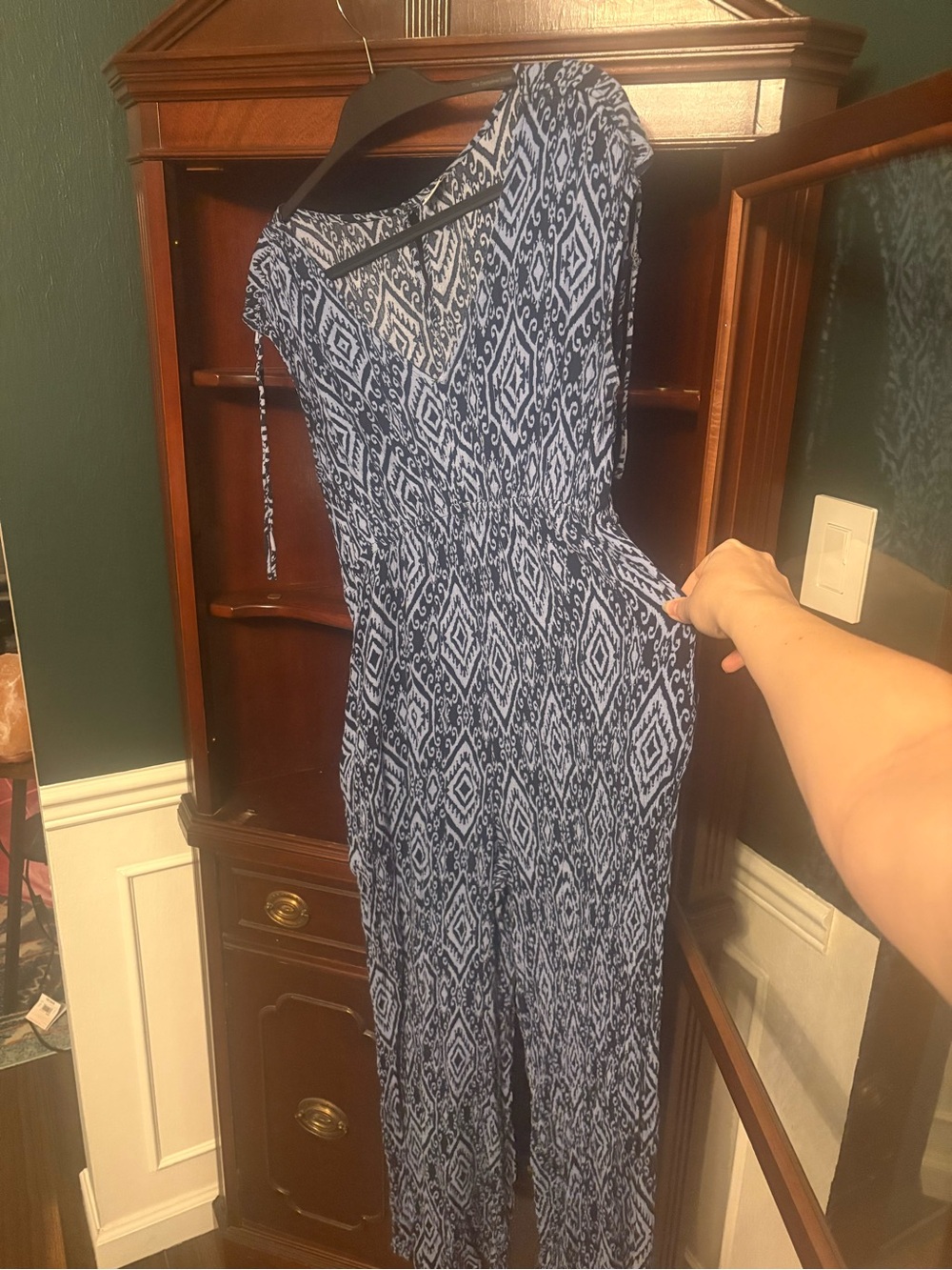 BILA 77 Blue & White Printed Wide-Leg Jumpsuit